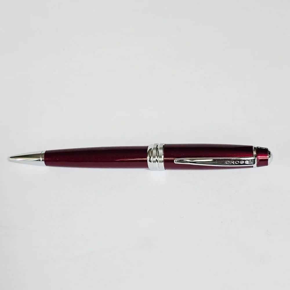 Vtg Cross Bailey Ballpoint Pen Metallic Burgundy Red‎ Chrome Trim Twist Action